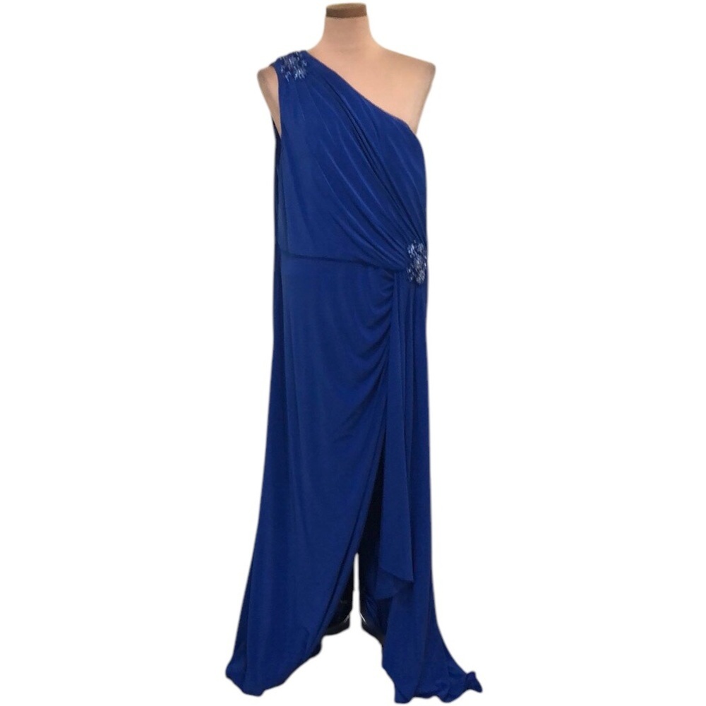 Adrianna Papell One-Shoulder Royal Blue Evening Gown
